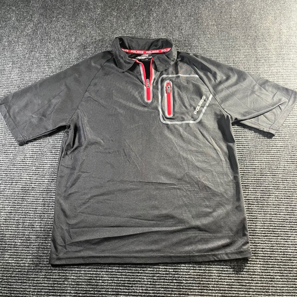 Polaris Mens Black Short Sleeve Polo Shirt Mock Neck Zip Pocket Large‎